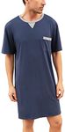 Yukiuiny Men Short Sleeve Nightshirt Nightgown Sleep Shirt Lounge Wear with Chest Pocket Navy Blue XL