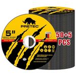 Cut Off Wheels 5", PRETEC 50+5 Pack Metal Cutting Wheel, Thin 5” Metal & Stainless Steel Fast Cutting Discs for Angle Grinder - 7/8" Arbor Hole, 5” x 3/64" x 7/8"