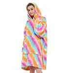 Oversized Plush Blanket Sweatshirt,Blanket Fleece Hug Hoodie, Hoodie Sherpa Blanket Sweatshirt Soft Warm Plus Large Front Pocket TV Blankets for Adults & Teens Men Women Teenagers (Rainbow)