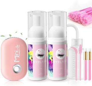 Buqikma Lash Cleaning Kit - 2PCS Lash Shampoo Eyelash Wash Kit with Fan Dryer Rinse Bottle for Eyelash Extensions Cleanser Mascara Remover Cleaning Brush for Lashes Extension Cleaner at Home Salon