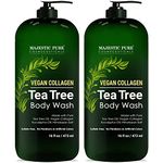 MAJESTIC PURE Tea Tree Body Wash with Collagen - Helps Nail Fungus, Athletes Foot, Ringworms, Jock Itch, Acne, Eczema & Body Odor - Soothes Itching - (Packaging May Vary), Set of 2, 16 fl oz