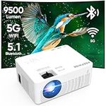 Mini Projector, 2023 Projector with WiFi and Bluetooth, 9500 Lux Movie Projector, 1080P Full HD Supported Outdoor Projector, Portable Projector Compatible with Smartphone HDMI USB AV AUX