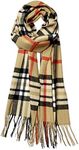 Calvin Olivia Cashmere Feel Scarf Soft Winter Soft Tartan Plaid Fashion Nova Scottish Check Multi-Color Gift for Men Women Classic Camel Plaid