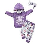 Toddler Baby Girls Hoodies Clothes Long Sleeve Sweatshirt Kangaroo Pocket Tops Pants Headband Fall Winter 3Pcs Clothing Set Purple 6-9 Months