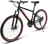 24 Inch Youth Mountain Bike High Carbon Steel Frame Disc Brake Heavy Duty Design Brown Edge Tires Great for School Commuting (Black)