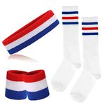 ONUPGO Sports Set with 2 Football Headbands, 2 Wristbands, High Socks for Men Women, Red/White/Blue