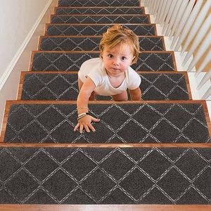 Seloom Upgraded 9" x 36" Stair Treads for Wooden Steps- Carpet Non-Slip with Non Skid Backing Specialized for Indoor Steps, Removable Washable Step Runners Perfect for Dogs(Grey,15-Pack, Dimand)