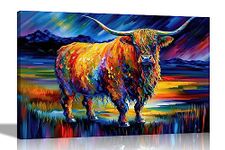 Artley Prints - Beautiful Highland Cow Modern Abstract Canvas Pictures for Living Room, Bedroom, Hallway, Kitchen - Colourful Prints Extra Large 101 x 76cm (40 x 30 inches)