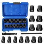 Bolt Extractor Set Hakkin 15Pcs Lug Nut Remover 3/8” Drive Impact Bolt and Nut Remover Set Locking Wheel Nut Removal Tool for Removing Stripped, Damaged, Rusted, Rounded-Off Bolts, Nuts & Screws