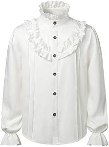 VATPAVE Mens Ruffle Pirate Shirts Medieval Renaissance Cosplay Costume Steampunk Victorian Tops X-Large White LC27