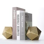 Ambipolar Geometric Shelf Décor Ball Shape Iron Cast Decorative Bookend for Lightweight Books Or Organizer, 2 Pack (Gold)