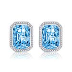 Shuxin Sterling Silver Stud Earrings for Women, Silver Rectangle Cubic Zirconia Stud Earrings, Big Blue Faux Crystal Diamond Gemstone Studs Earrings, Bridal Earrings for Brides Bridesmaids Wedding