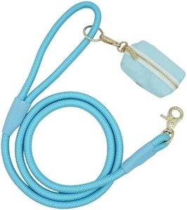 5FT Nylon Rope Dog Leash with Poop Bag Holder, Heavy Duty Snap Dog Leash, Comfortable Handle Rope Leash for Small Puppy Medium Large Dogs (5FT*10MM, Blue)