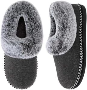 EverFoams Women's Bootie Slippers Warm Soft Comfy Memory Foam Non-slip Indoor House Shoes with Fluffy Collar Grey,8 US