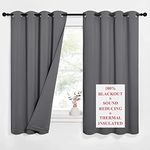 NICETOWN Bedroom Curtains 3 Layers-in 1 Panel Blackout Upgraded Version Full Light Blocking Out with Felt Fabric Liner Soundproof Enerfy Efficient Drapes (Grey, 1 Pair, 52 inches x 63 inches)