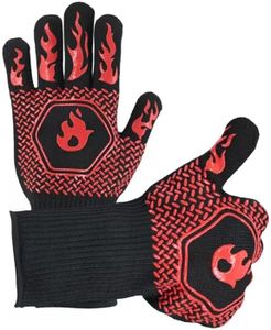 HFLYJPYW BBQ Grill Gloves Heat Resistant 1472℉ High Temp Resistance Fireproof Glove for Grilling Smoking Barbecue Washable Long Oven Extreme Hot Proof Mittens for Kitchen Baking (Red)