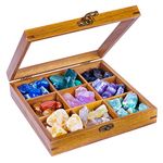 Curawood Rock Display Case - Organize Your Gemstones in 9 Grids - Crystal Holder for Stones Display - Healing Crystal Storage Box - Crystal Organizer Showcase - Crystal Display Case with Acrylic Lid