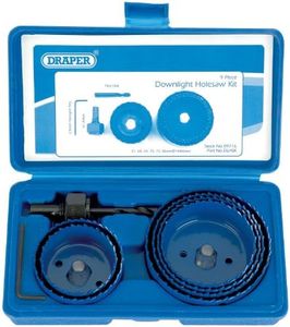 Draper 9-Piece Holesaw Kit for Downlights | Hole Cutter Set | 51 to 86mm Carbon Steel Blades | HSS Pilot Drill | Hexagon Key | 89716
