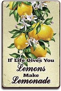 GLOBLELAND Lemon Fruit Vintage Metal Tin Sign Plaque Poster 'Make Lemonade' Retro Metal Wall Decorative Tin Signs 8×12inch for Home Kitchen Bar Coffee Shop Club Orchard Decoration