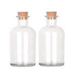 Magic Season Decorative Glass Bottles with Cork Stoppers (250 ml Round Bottles / 2 Pcs)