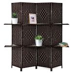 FDW Room Divider Wooden Folding Portable Partition 4 Panel Screen, Brown