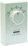 TPI Corporation ET9STS, Single Pole Wall Mounted Line Voltage Thermostat, Heating Only, 50-90 Degree Temp Range, Thermometer on Face Plate, White w/Silver Face