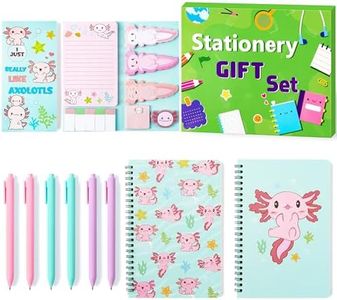 Xqumoi Axolotl Sticky Note A5 Notebooks Pens Stationery Set - Axolotl Self-Stick Notes Pads Spiral Notebooks Black Gel Ballpoint Pens Back to School Office Supplies Teacher Appreciation Gift with Box