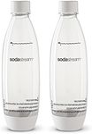 2 pack original Sodastream Source white carbonating reusable water bottles 1 liter BPA-free / fits only - Play, Splash, Source, Power, Spirit and Fizzi soda makers