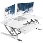 VIVO 107cm Height Adjustable Stand Up Desk Converter, V Series, Quick Sit to Stand Tabletop Dual Monitor Riser Workstation, White, DESK-V000VLW