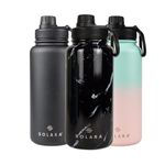 SOLARA Insulated Water Bottle 1 Litre, Hot Water Bottle, 1000ml Thermosteel Water Bottles for Travel, Home, Office, School, Gym, Adults, Water Bottle Hot and Cold, Sipper Bottle, Black Marble
