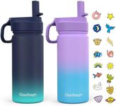 Kids Water Bottle, 2-Pack 16oz Water Bottles Kids with Straw and Stickers, Stainless Steel Vacuum Double Wall Insulated cup, Kids Water Bottle for School, Gifts for Boys and Girls(Blue/Purple)