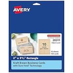 Avery Kraft Brown Business Cards with Sure Feed Technology, 2" x 3.5", Laser/Inkjet, 150 Printable Business Cards, Also Great for Appointment Cards and Loyalty Cards (28311)