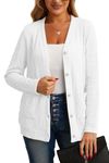 GRECERELLE Womens Lightweight Cardigan Sweater Long Sleeve Button Down Ribbed Knit Outerwear Open Front Tops with Pockets White-S