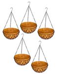 COIR GARDEN WATER HANGING BASKET 6 INCH 5 PIECES - COCO GARDENING POTS with STAND - FLOWER POTS HANGER GARDEN DECORATION INDOOR and OUTDOOR