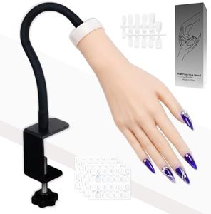 Nail Practice Hand for Acrylic Nails with Adjustable Stand, Flexible Bendable Mannequin Hand for Nail Art Training, Reusable Fake Hand for Gel Nails, Acrylic Application & Beginner Nail Practice Set