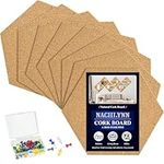 NACHLYNN Cork Board 8 Pack Hexagon Cork Bulletin Boards for Wall Self-Adhesive Corkboards with 50 Colorful Color Push Pins Cork Notice Board for Wall Home School