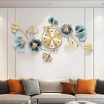 Axioglo Wall Clocks for Living Room Decor,Large Wall Clock,3D Creative Metal Ginkgo Leaf Design,with Silent Movement Wall Clocks for Home Wall Decor Clock（32"x18"）