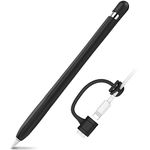 AHASTYLE Silicone Case for Apple Pencil 1st Generation [Added Cable Adapter Tether] Anti-slip Apple Pencil Cover Protective Case Compatible with Apple Pencil 1st Gen (1 Pack, Black)