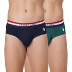 U.S. POLO ASSN. Men Striped Waistband Antibacterial EB002 Briefs - Pack of 2 (Navy/Bistrogreen 2XL)