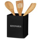 andrew james Vintage Kitchen Utensil Holder Caddy | Large Retro Square Storage Holder Cream with Black Text | Vintage Style | 14cm x 14cm x 16.3cm (Black)