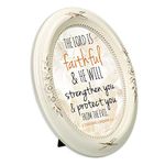 Cottage Garden He is Faithful Inspirational Distressed Ivory Floral 5 x 7 Oval Table Top and Wall Photo Frame