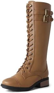 DREAM PAIRS Women's Pu Knee High Riding Combat Boots,Size 7,Camel,Georgia