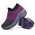 Women's Walking Shoes Sock Sneakers - Mesh Slip On Air Cushion Lady Girls Modern Jazz Dance Easy Shoes Platform Loafer Purple 5.5 UK