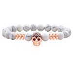 Uloveido Gothic Punk Style Rock Star Rose Gold Color Skull Bracelet - Handmade White Stone Stretch Skull Bracelets for Women Girls Y4240