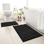 HOMEIDEAS Bathroom Rugs Sets 2 Piece, Extra Soft Shaggy Absorbent Non Slip Machine Washable Grid Bath Mat for Floor, Tub and Shower (Black)