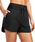 G Gradual Women's 3" High Waisted Swim Board Shorts with Pockets UPF 50+ Quick Dry Beach Bathing Shorts for Women with Liner, Black, Medium