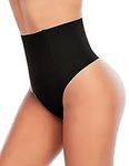 DERCA Tummy Control Shapewear Thong for Women Body Shaper Thongs Underwear Waist Trainer Panties Girdle (#1 Black-Wire,Large)