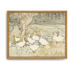 Roslynity Framed Canvas Wall Art Vintage Print Paintings Ducks Nursery Abstract Animal Drawing Country Retro Aesthetic Artwork for Home Living Room Bathroom Farmhouse Wall Decor (8"x10")