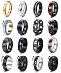 FIOROYAL 16Pcs Mens Rings Stainless Steel Fidget Rings for Men Women Anxiety Rings Celtic Rings Black Cool Chain Band Spinner Rings Set Wedding Promise Ring Men's Rings O