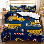 Eveone Toy Construction Vehicle Duvet Cover Single/Double/Queen/King Size Sheets Pillowcase Set Toy Car Funny Cartoon Car Childlike Creative for Kids Boy Girl Bedding 2/3/4PCS (Single-140*210cm-3pcs,3)